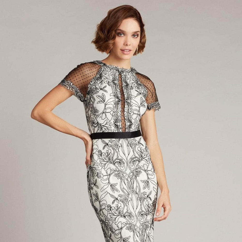 Tadashi Shoji Neoprene and Lace Dress in white, size 2